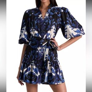 Alice + Olivia Black, Blue & White Floral Print Mini Dress
